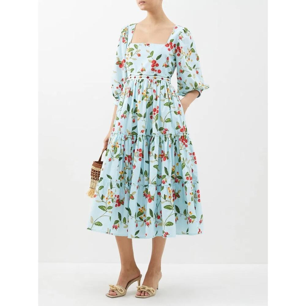 Agua Aguabendita Miel Floral Multi Size Medium Cotton‎ Printed Midi
